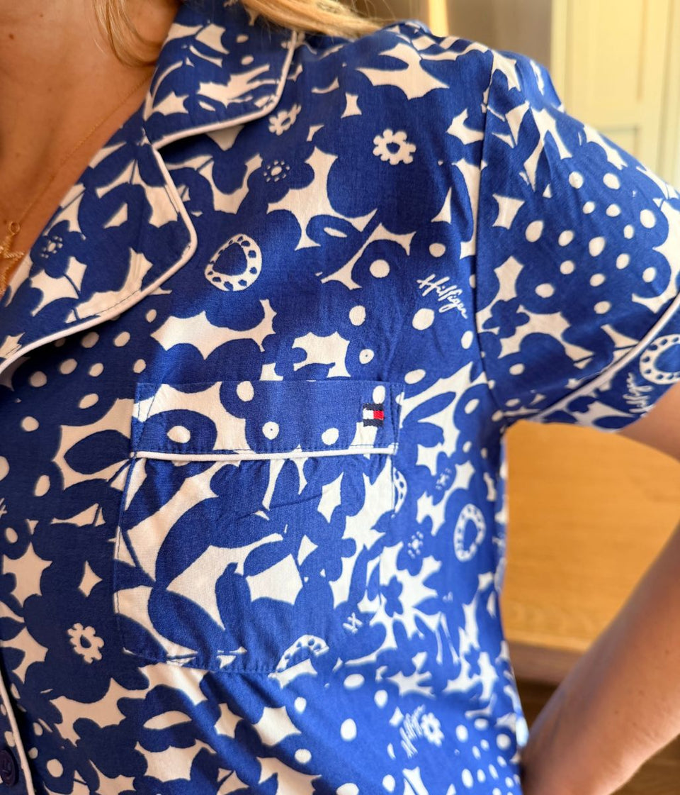 Designer Blue Floral Pyjama Shorts Set