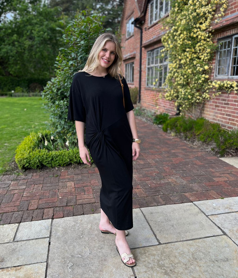 Black Jersey Twist T-Shirt Dress