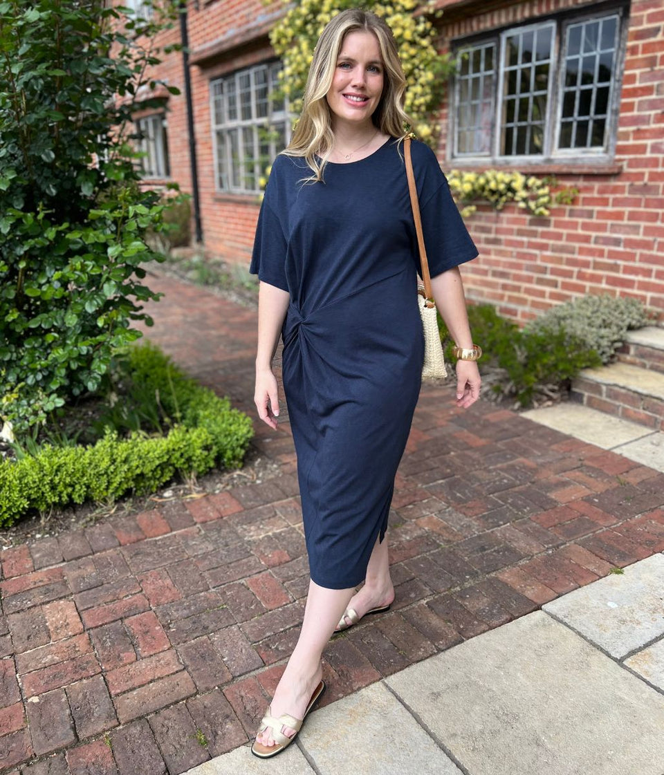 Navy Jersey Twist T-Shirt Dress