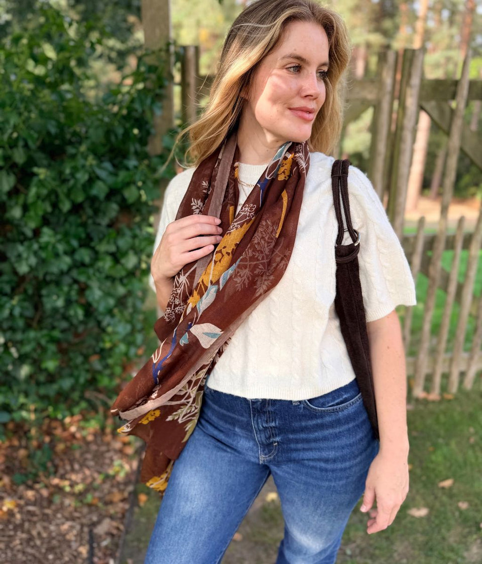 Coffee Leaf Design Print Scarf