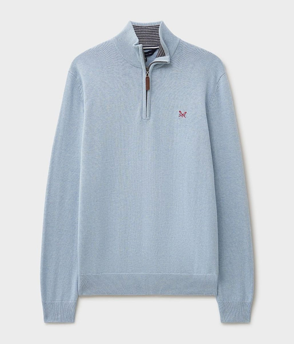 Light Blue Mens Cotton Half Zip Jumper