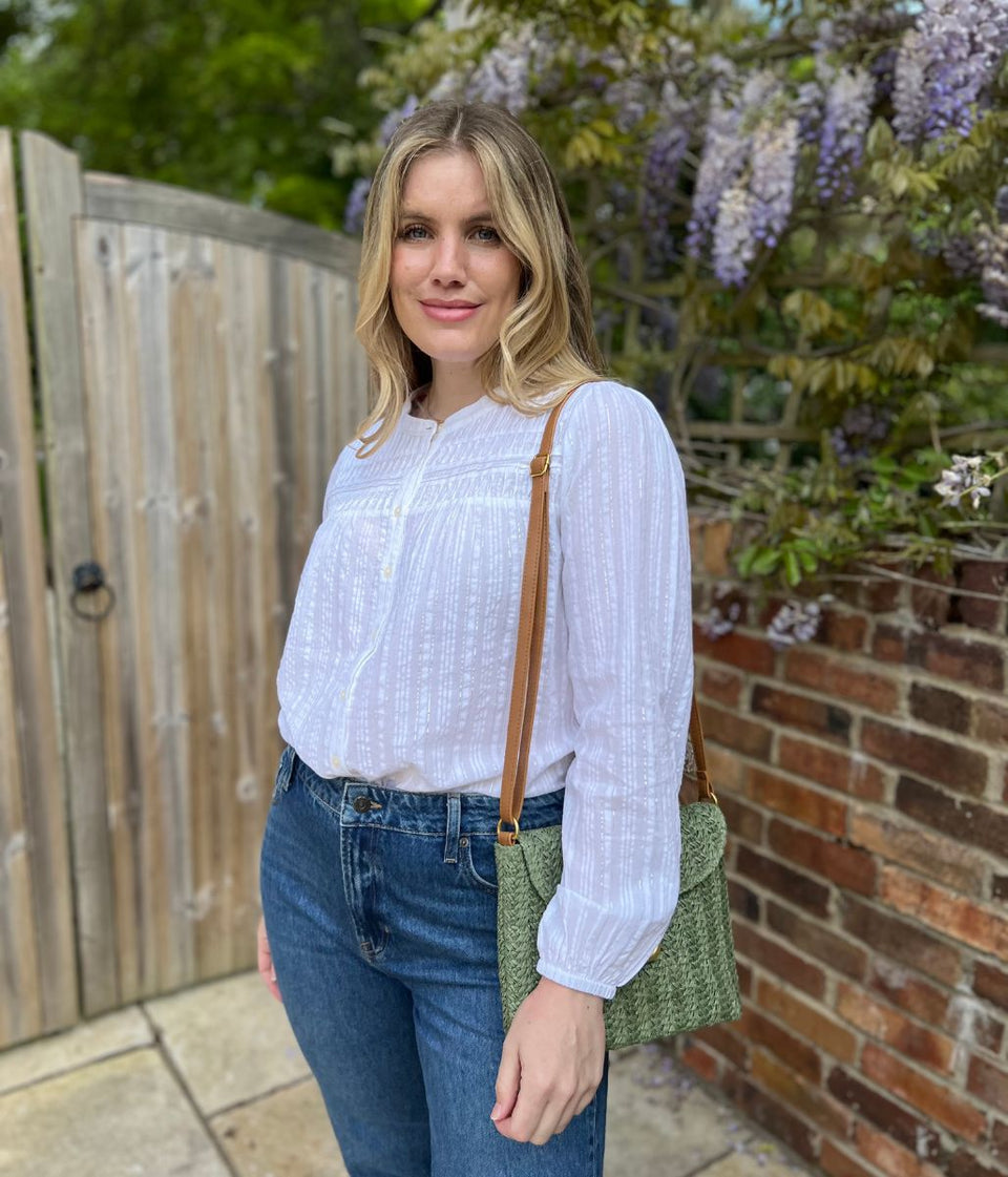Brakeburn Ivory Pintuck Sparkle Thread Blouse