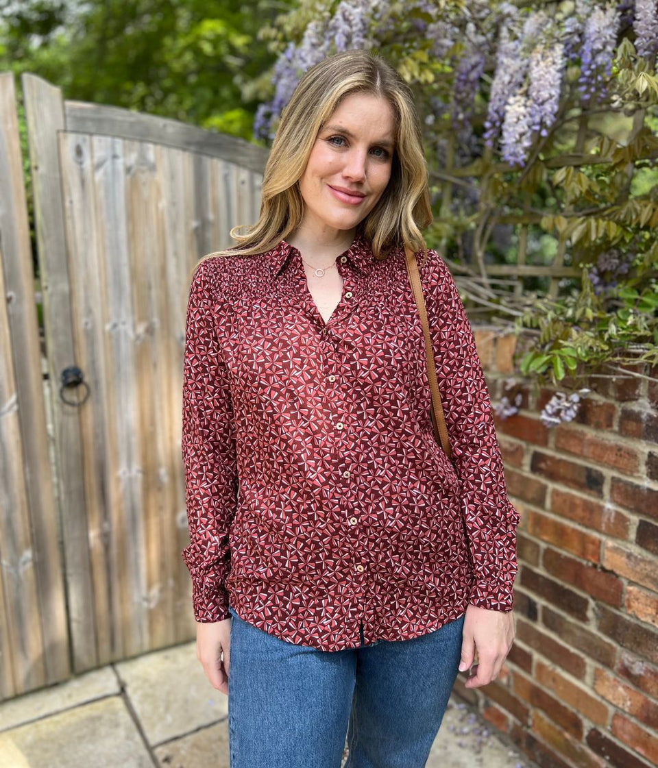 Brakeburn Burgundy Bow Print Blouse