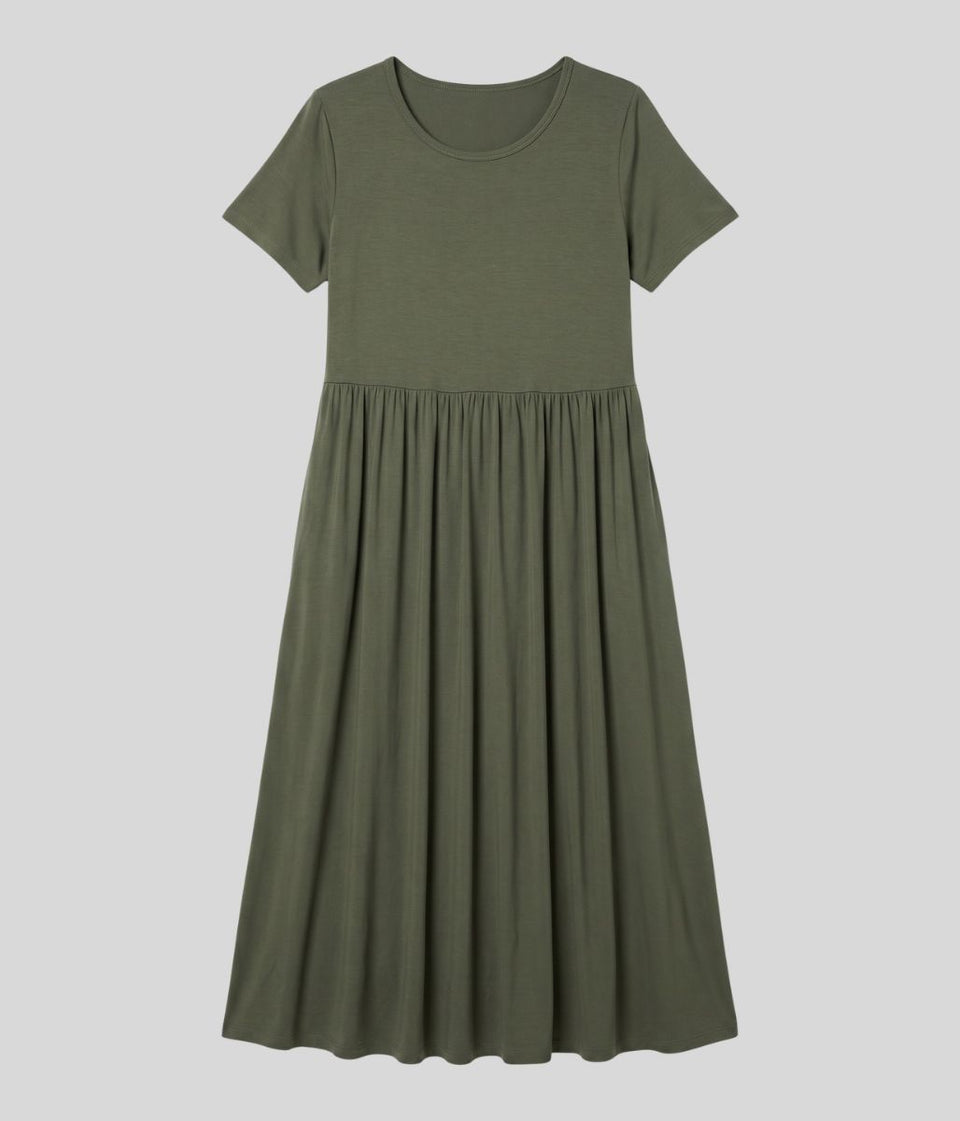 Khaki Stretch Tiered Midi Dress
