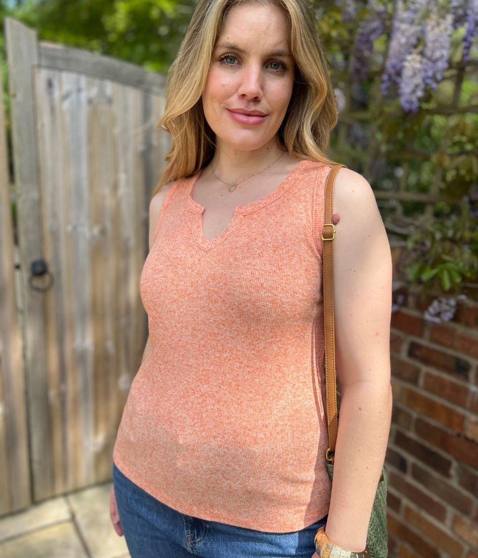 Orange Marl Ribbed Vest Top