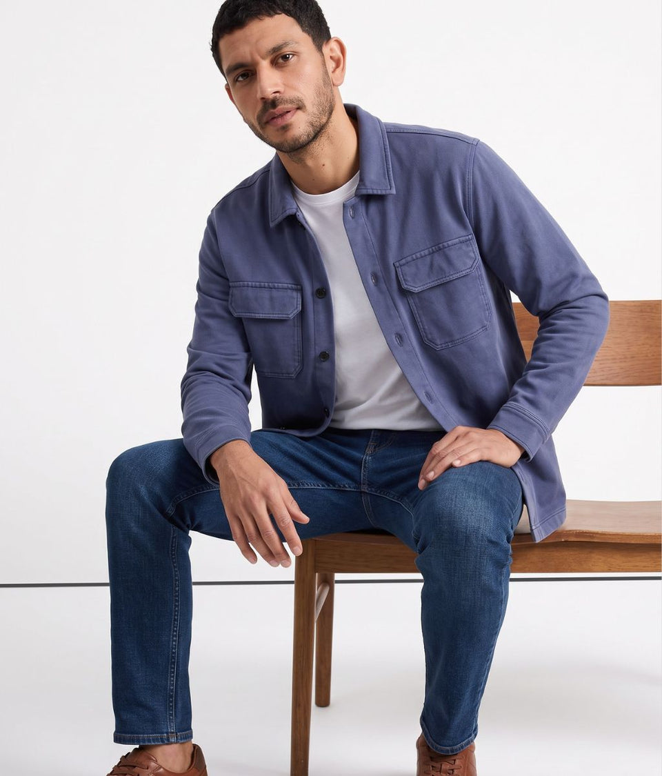 Mens Blue Cotton Jersey Overshirt