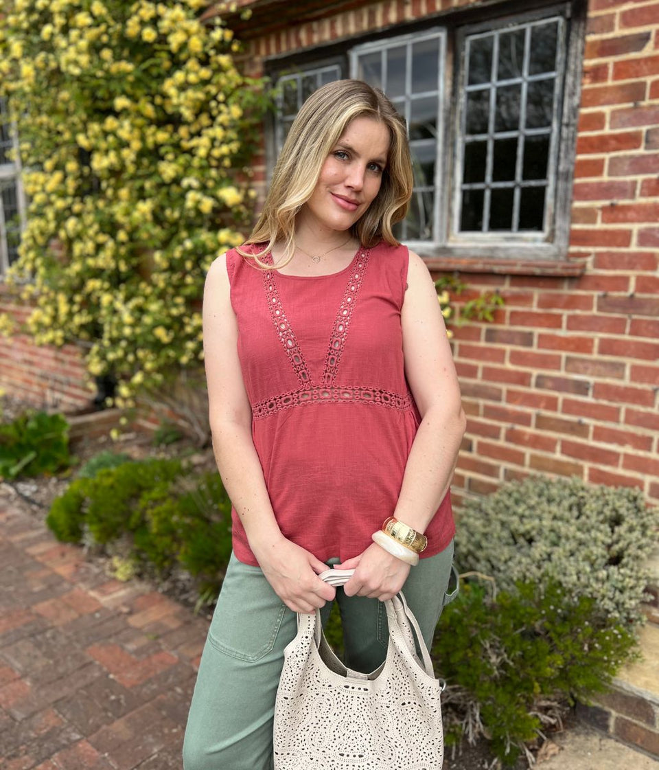 Nomads Raspberry Cotton Lace Vest Top
