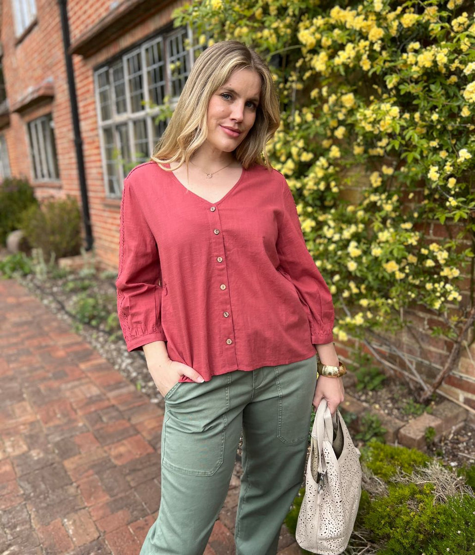 Nomads Raspberry Cotton Lace Trim Shirt