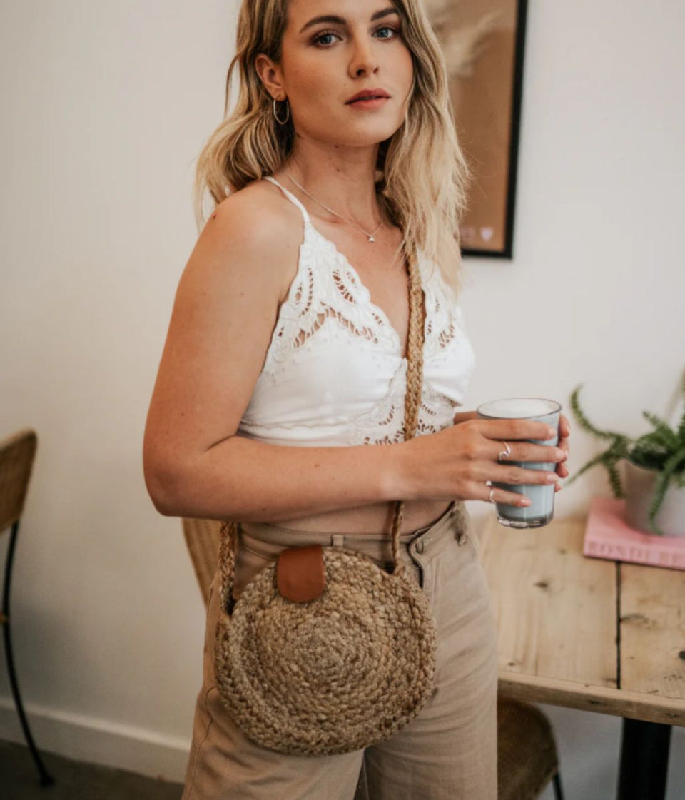 Palma Jute Round Crossbody Bag