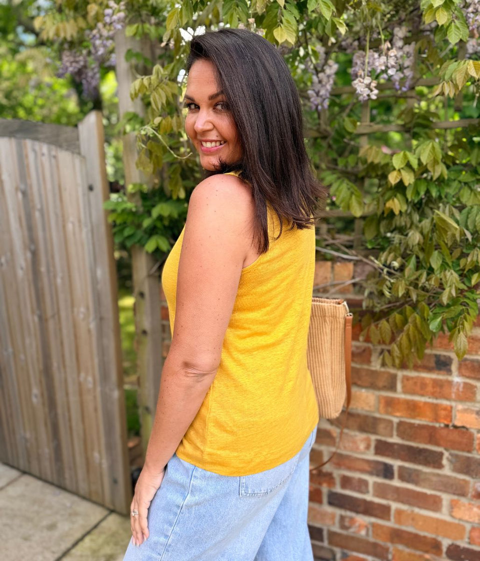 White Stuff Mustard Rylee Linen Vest Top