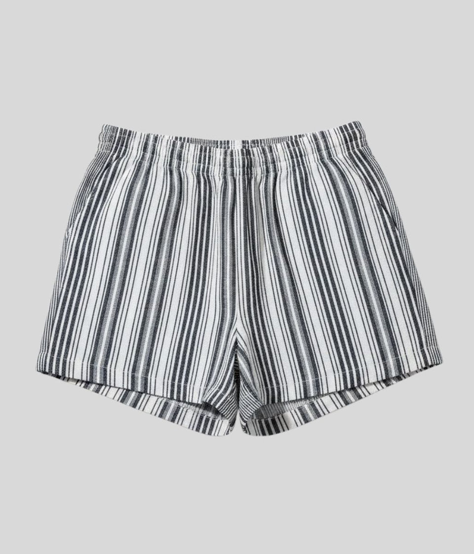 Navy Striped Linen Blend Shorts