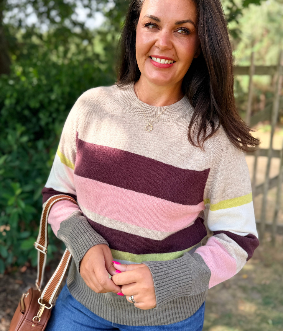 Neutral Pink Stripe Lambswool Jumper