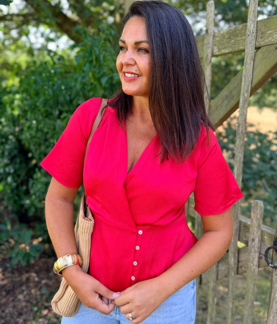 Red Wrap Blouse