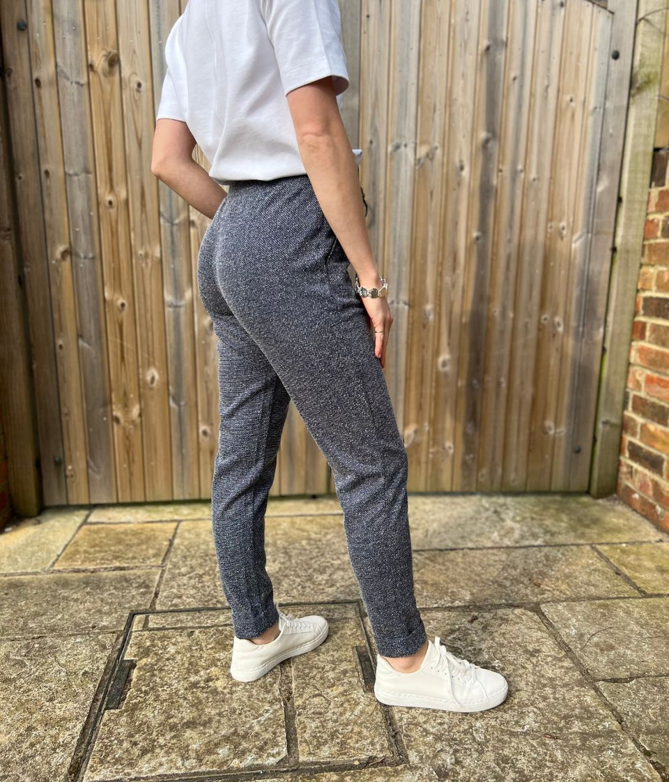Navy Textured Stretch Trousers