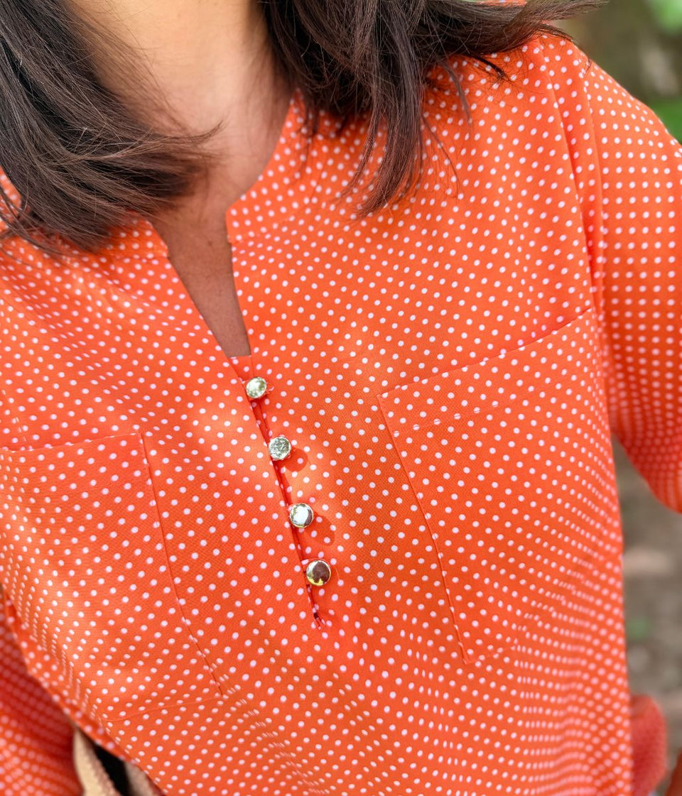 Orange Polka Dot Popover Blouse