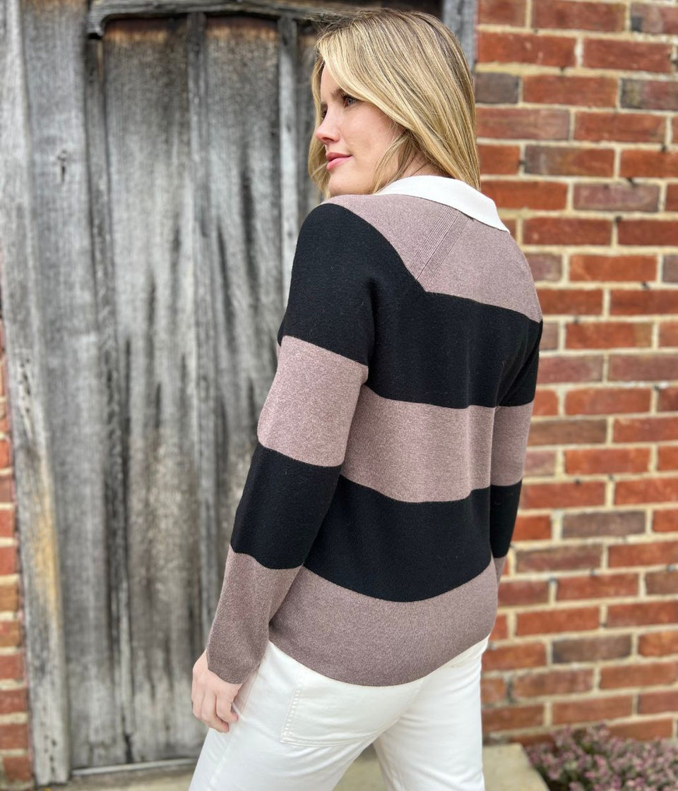 Black & Brown Soft Touch Striped Knitted Rugby Jumper