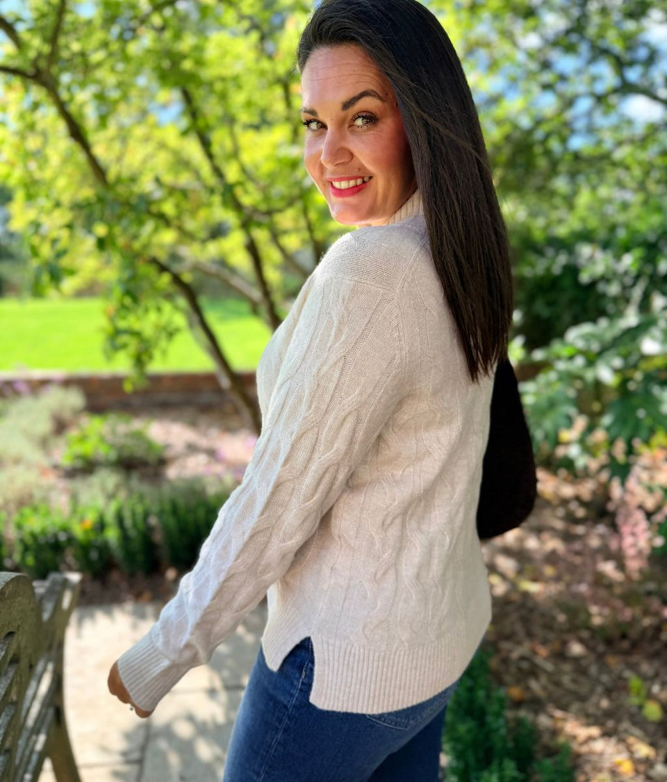 Natural Cable Knit Turtle Neck Jumper