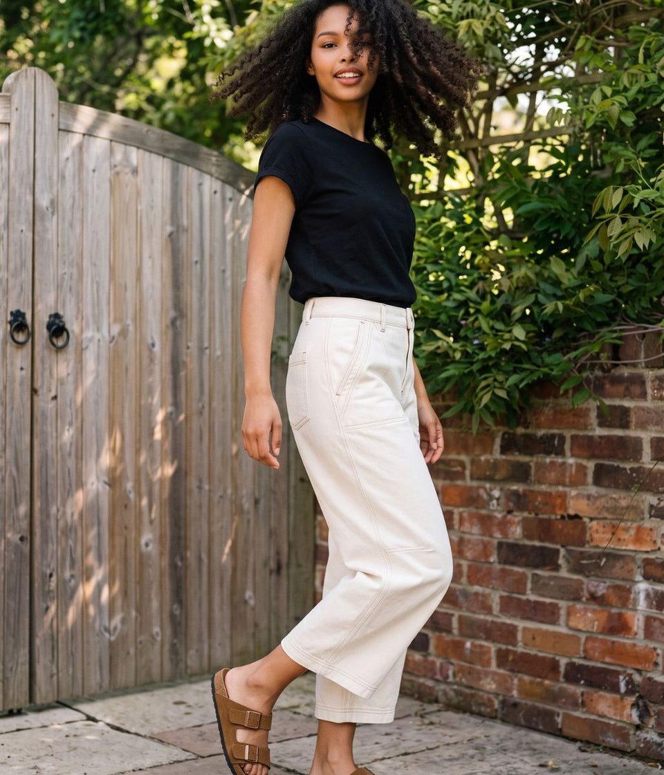 Ecru Barrel Leg Cropped Jean