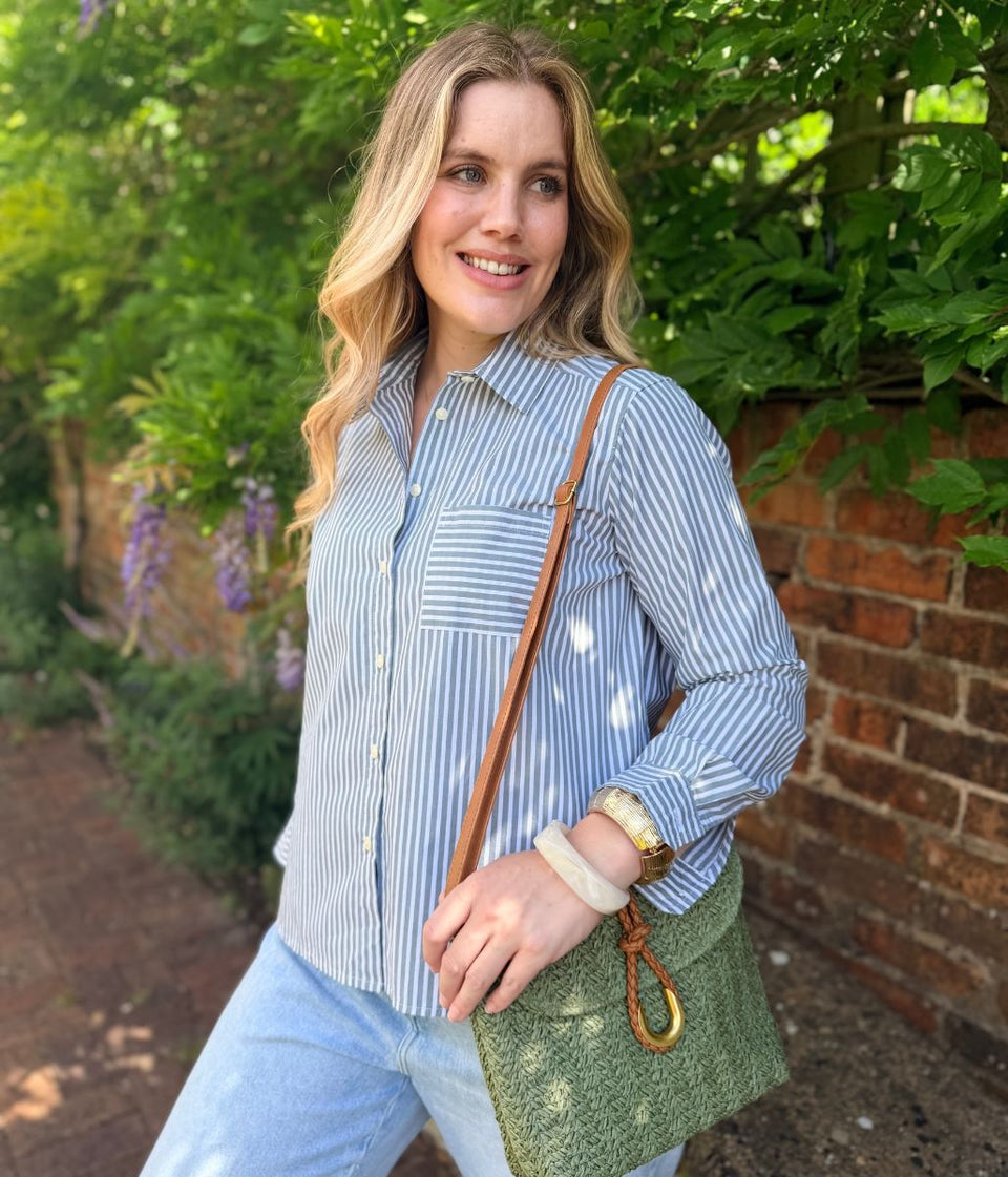 Green Striped Relaxed Cotton Poplin Shirt