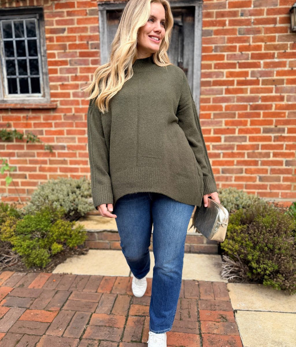 Khaki Funnel Neck Cosy Tunic Jumper