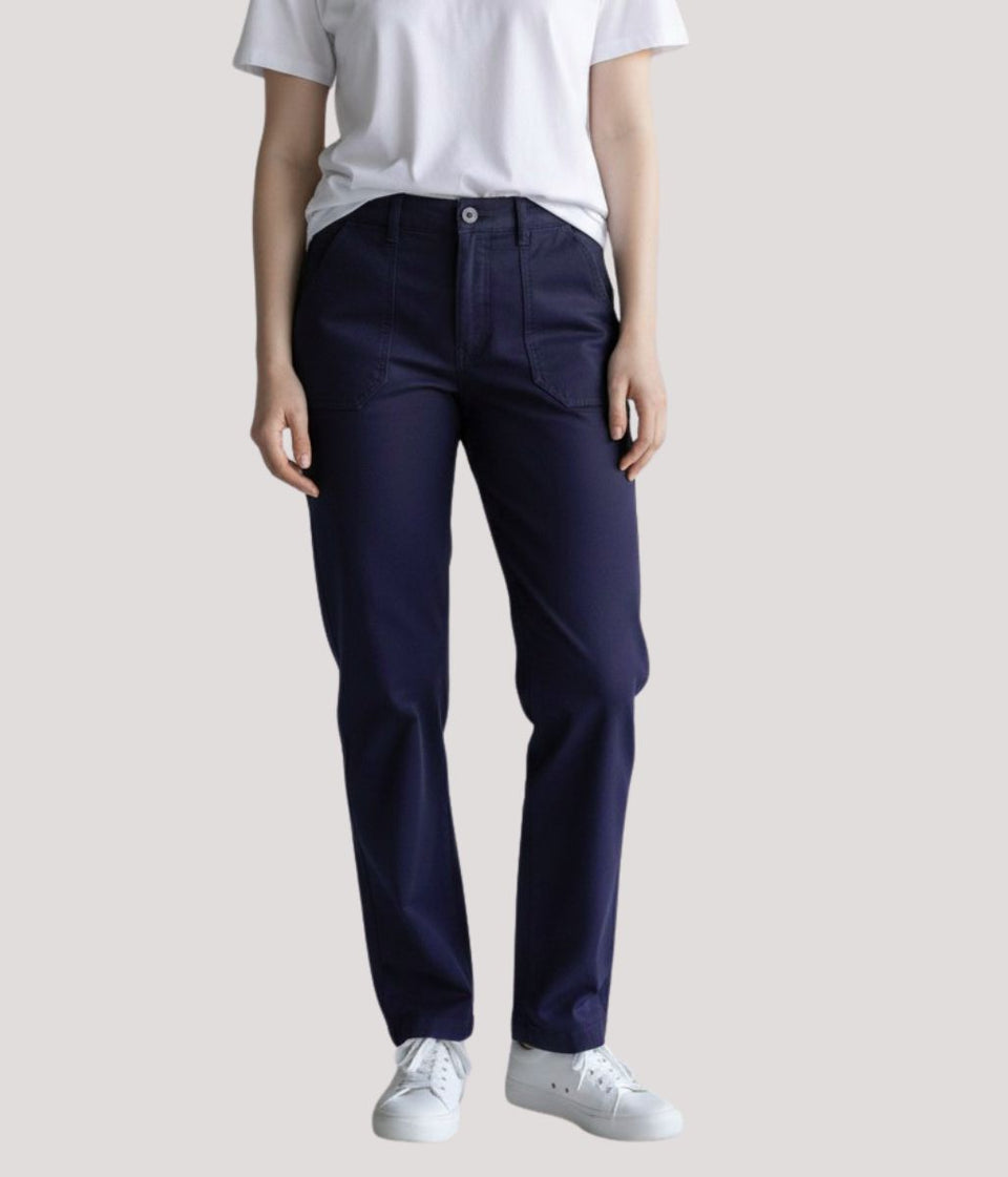 Navy Cotton Twill Straight Trousers