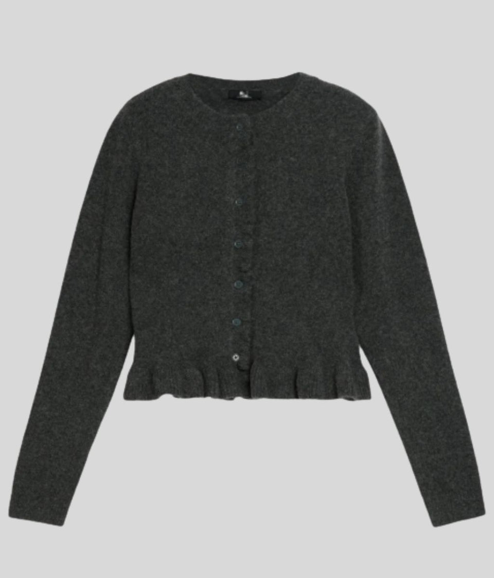 Grey Ruffle Button Front Cardigan