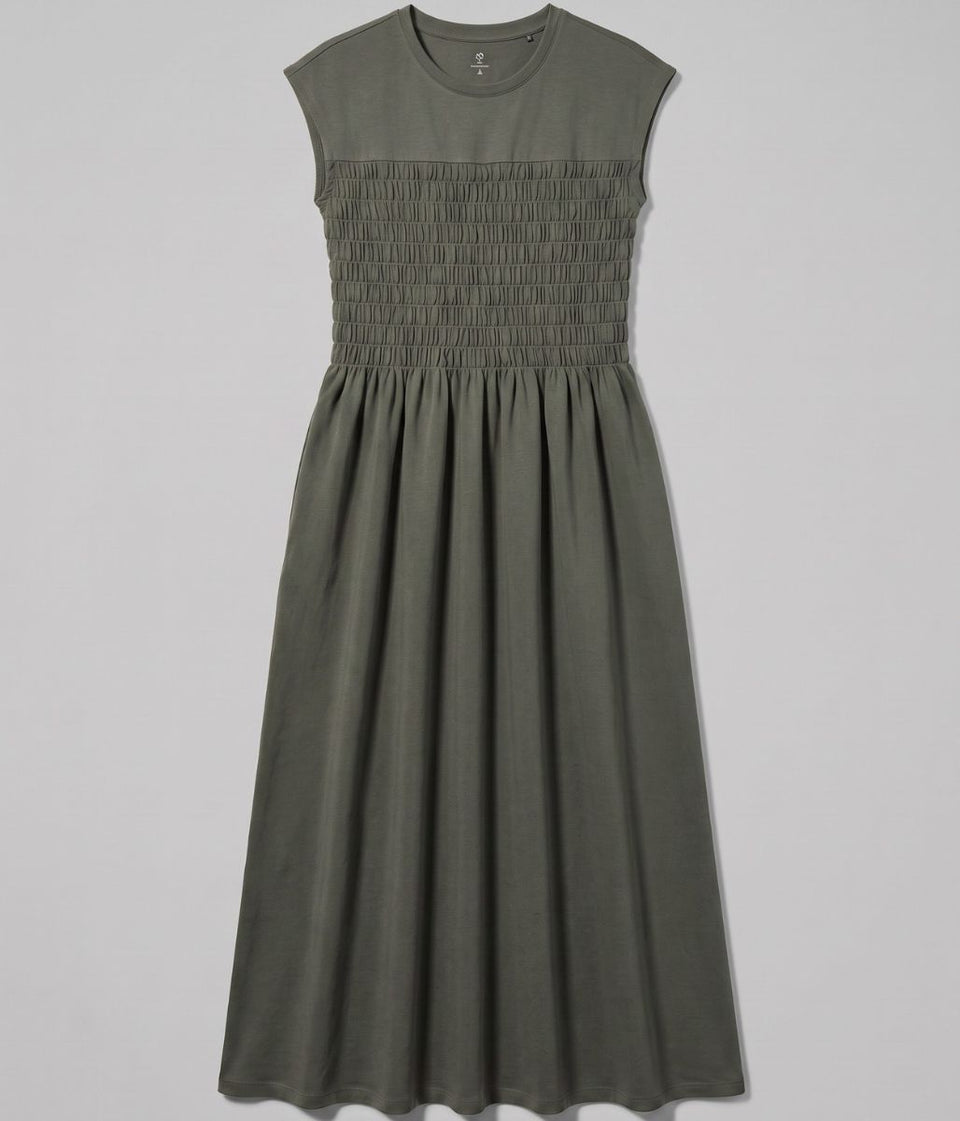 Khaki Shirred Jersey Dress