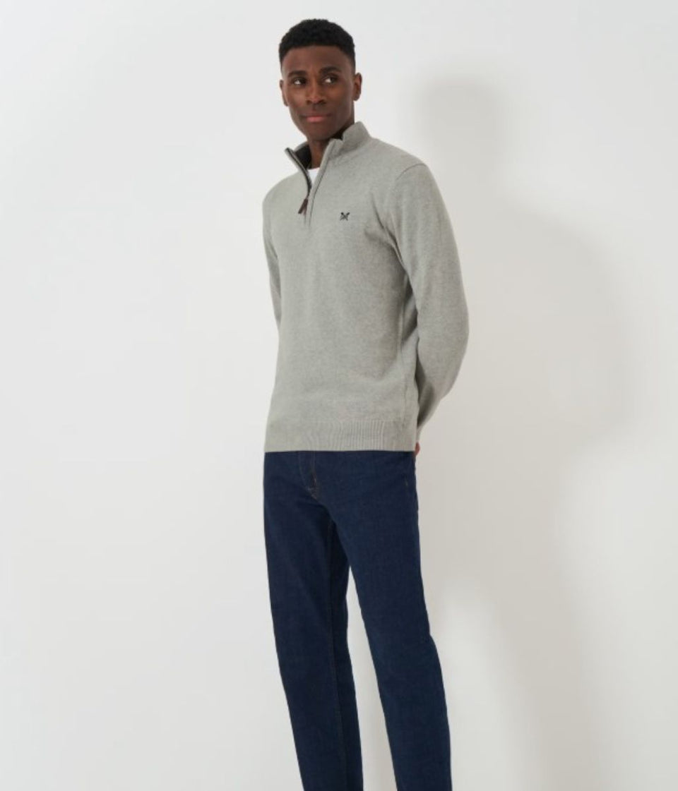 Grey Mens Cotton Half Zip Jumper