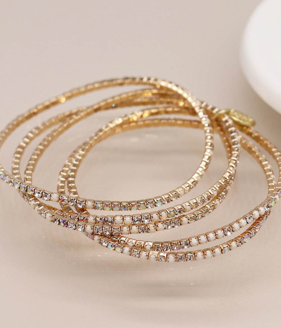 POM Gold Crystal Five Bracelet Stack