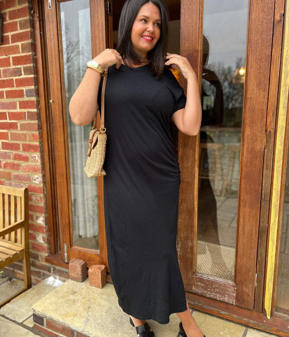 Black Ruched T Shirt Dress