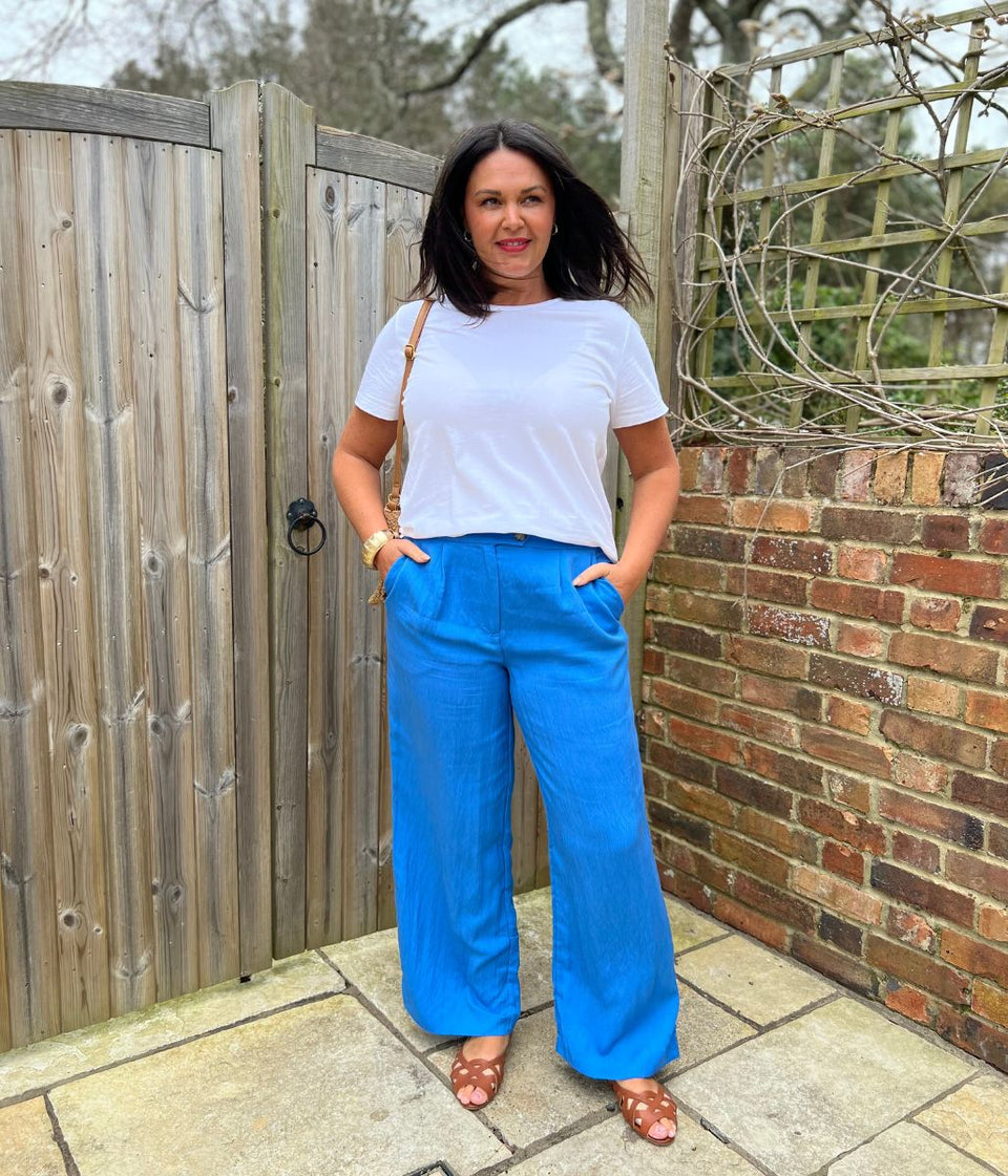 Blue Designer Wide Leg Trousers