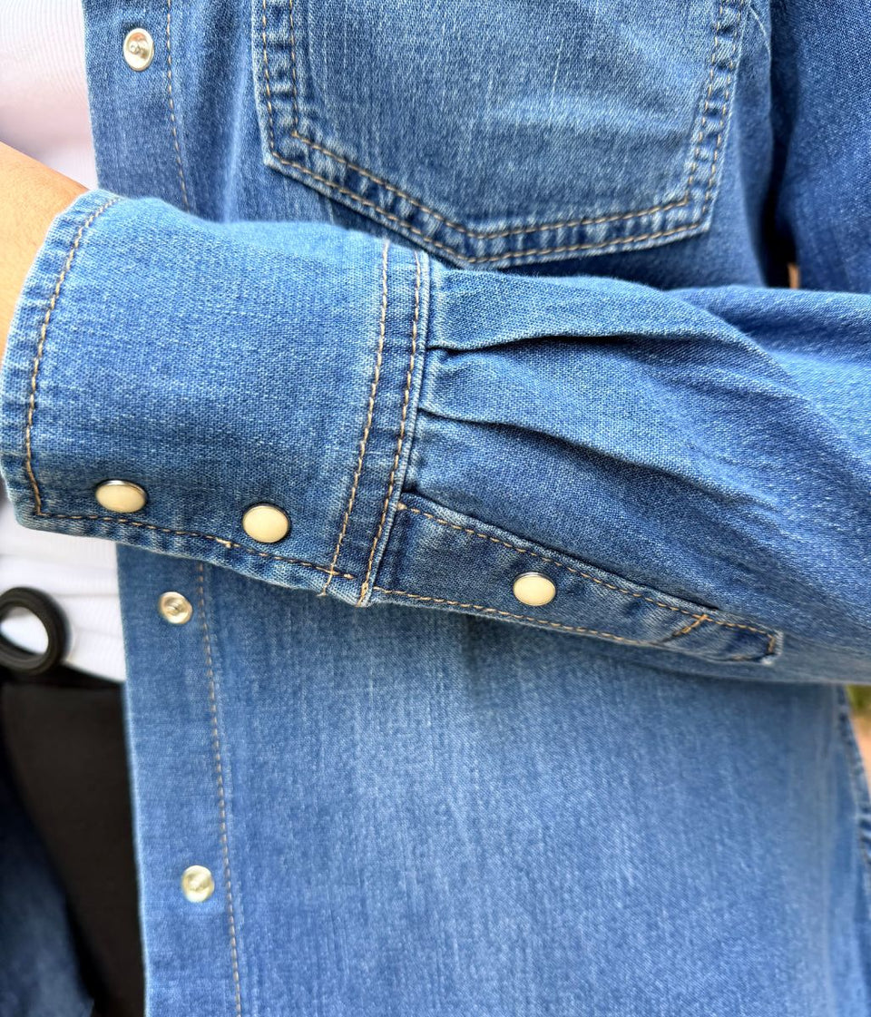Denim Western Style Embroidered Shirt