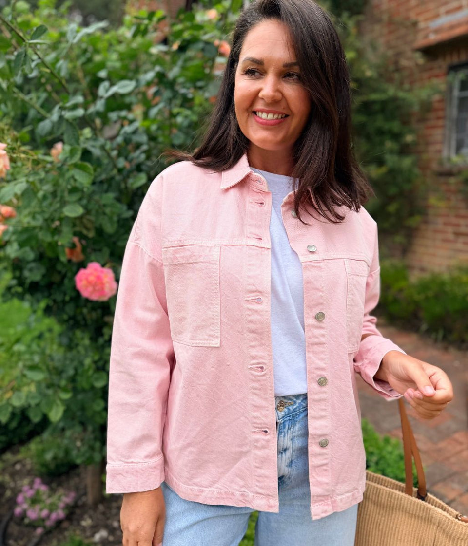 Pink Denim Pure Cotton Shacket