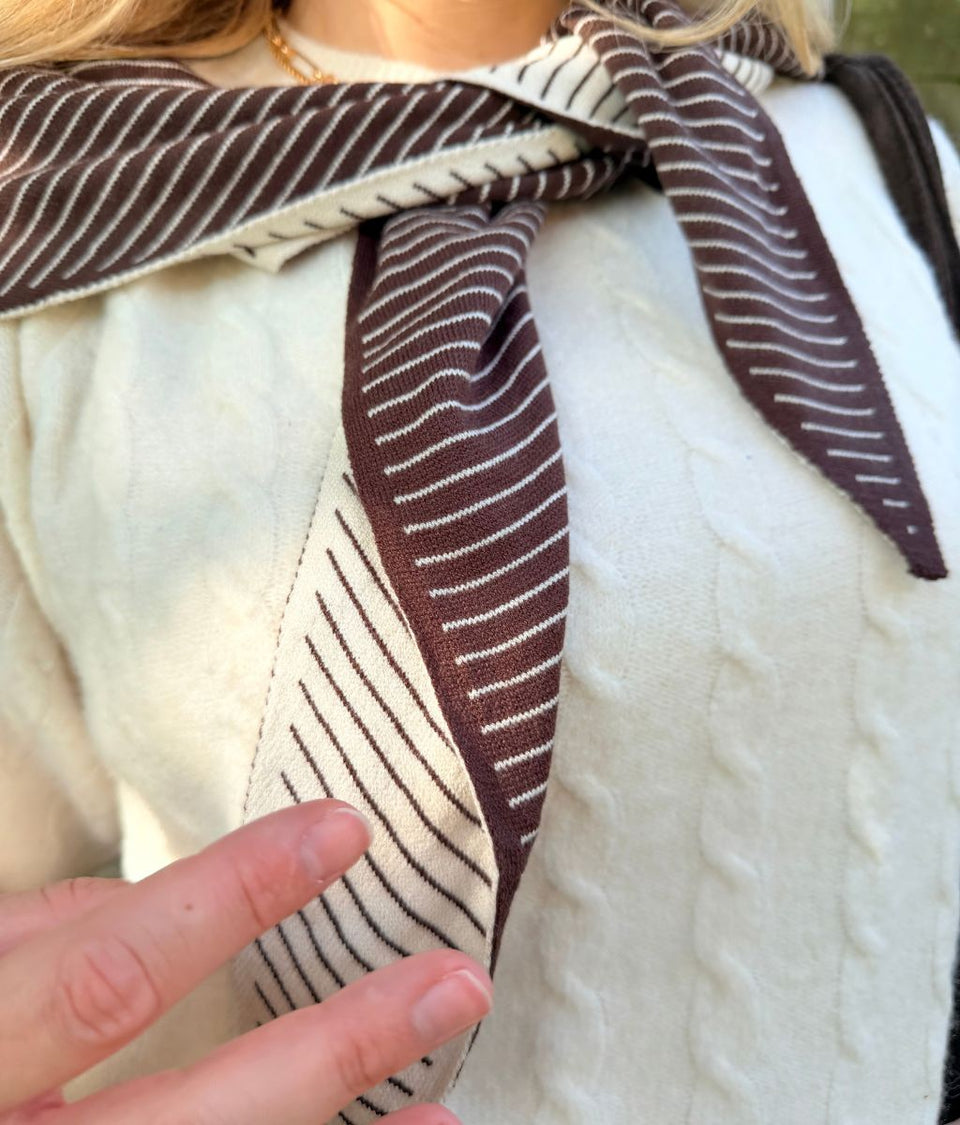 Brown Striped Reversible Triangle Wool Blend Scarf