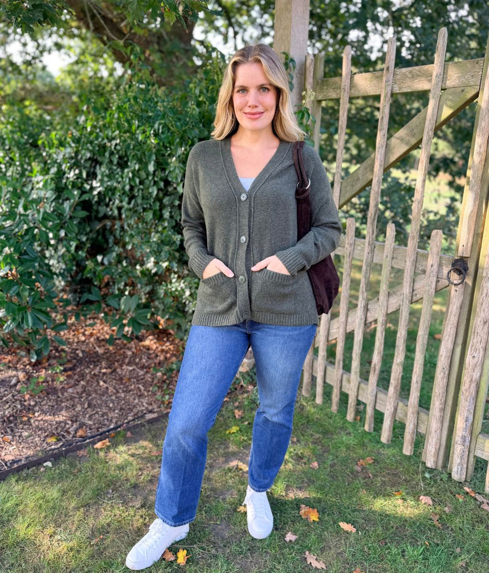Forest Green Cosy Soft V Neck Wool blend Cardigan
