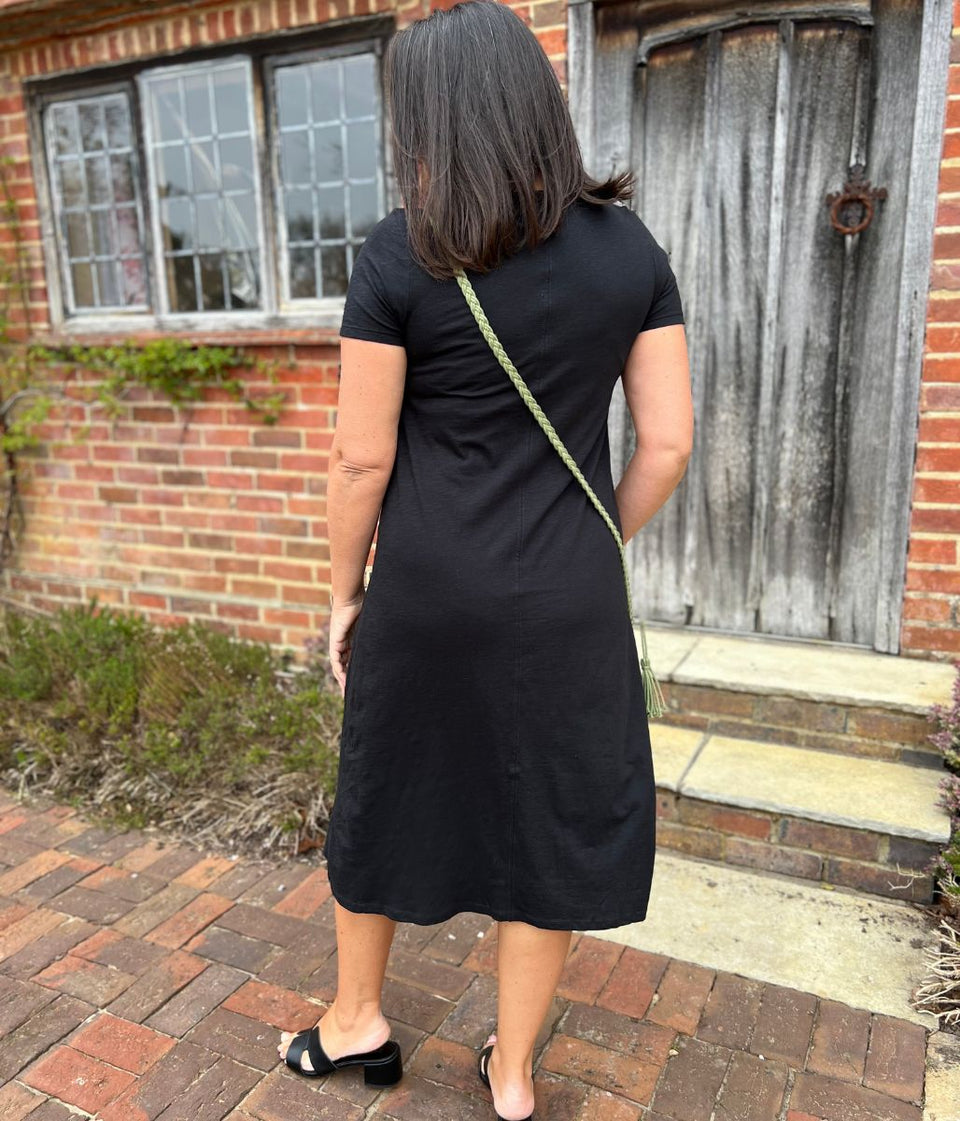 Black Pure Cotton T Shirt Midi Dress