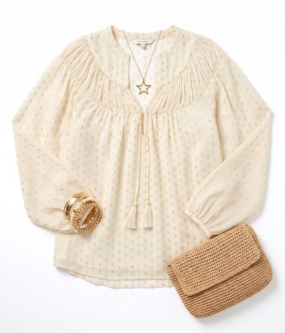 Ivory & Gold Metallic Boho Blouse