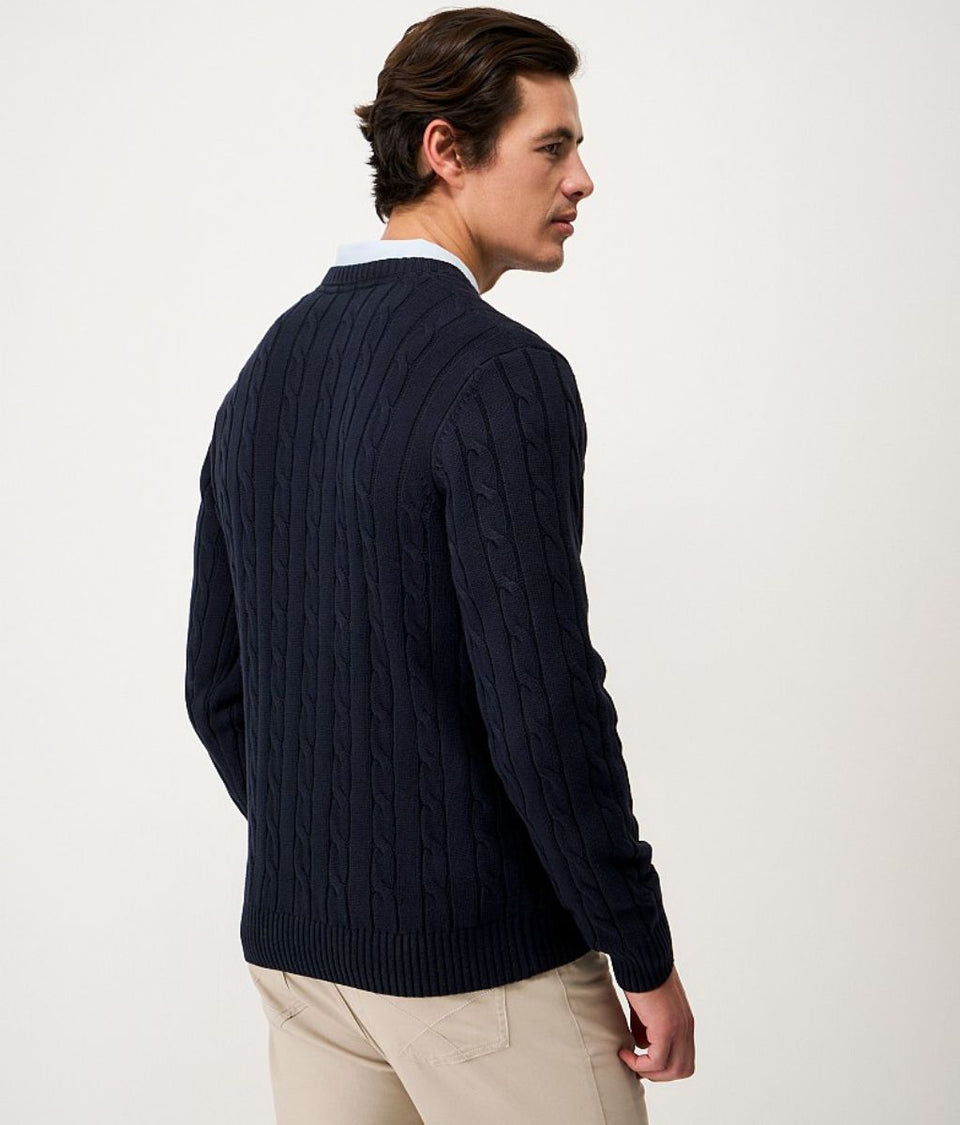 Mens Navy Oarsman Cable Knit Crew Neck Jumper