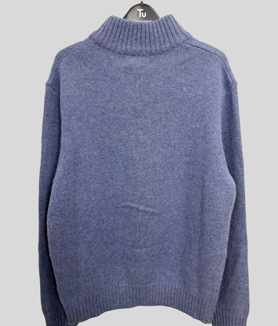 Mens Blue Lambswool 1/4 Zip Jumper