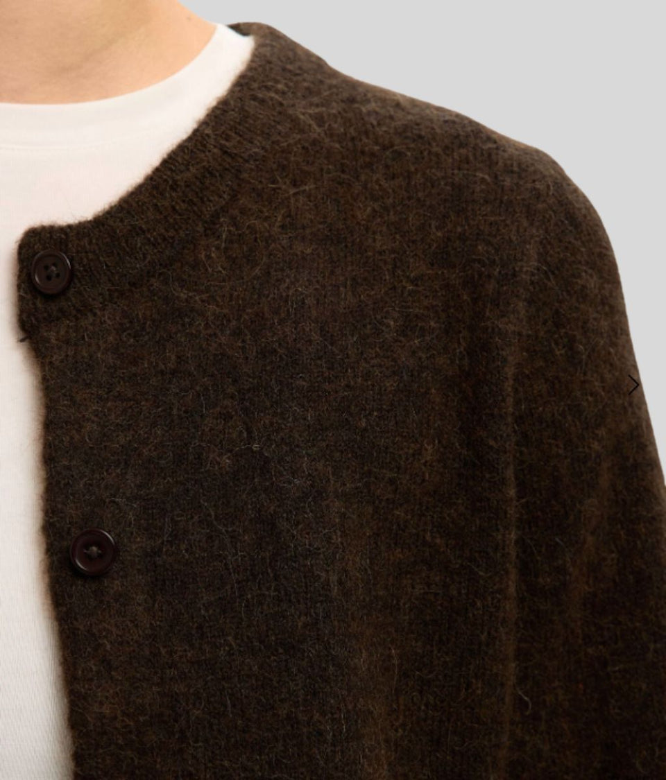 Chocolate Designer Alpaca Wool Button Cardigan