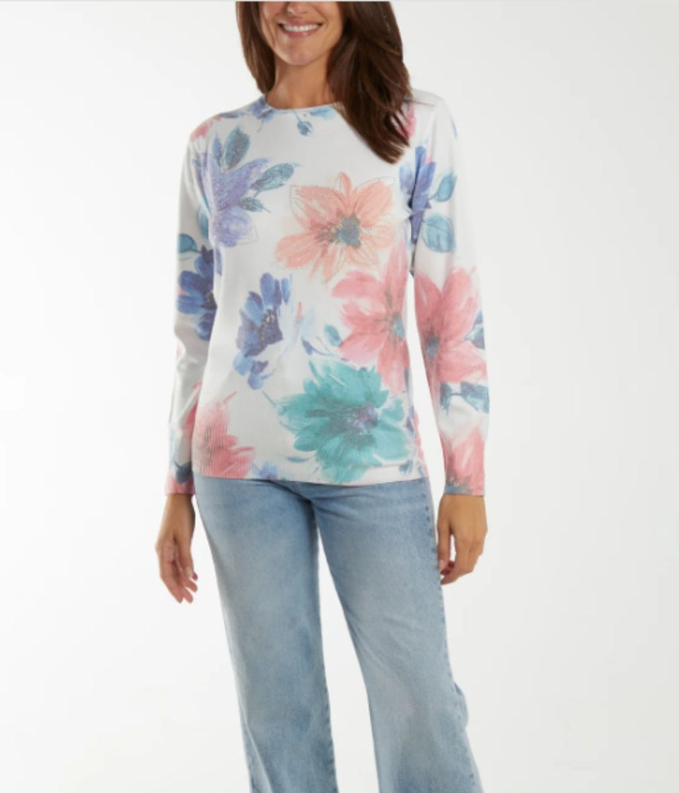 Floral Print Pastel Diamante Jumper