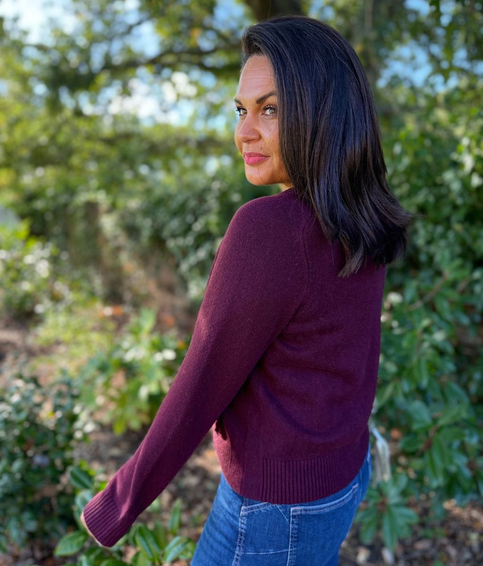 Burgundy Gold Button Pocket Cardigan