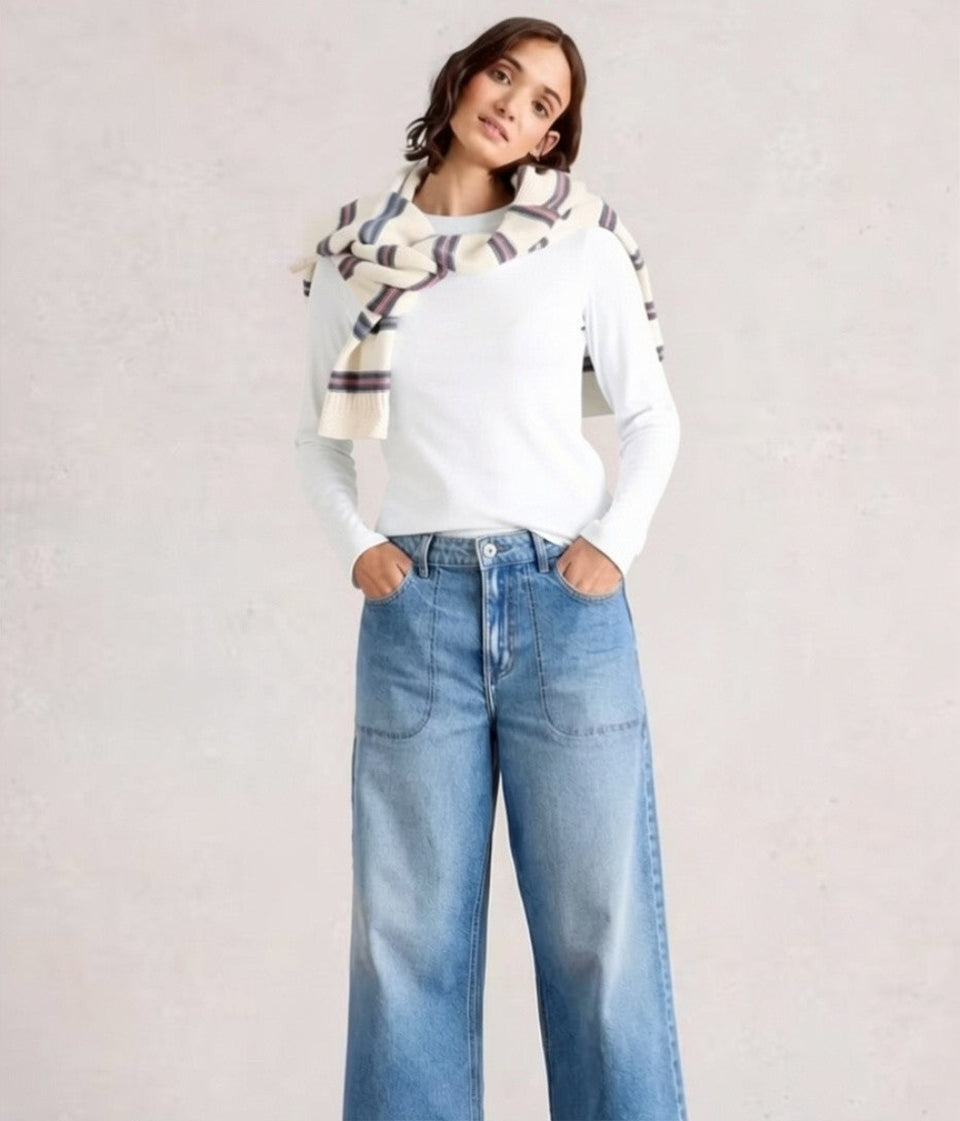 White Long Sleeved Sadie Ribbed Top