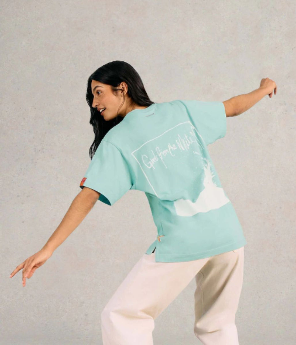 Aqua Cotton Relaxed Graphic T Shirt