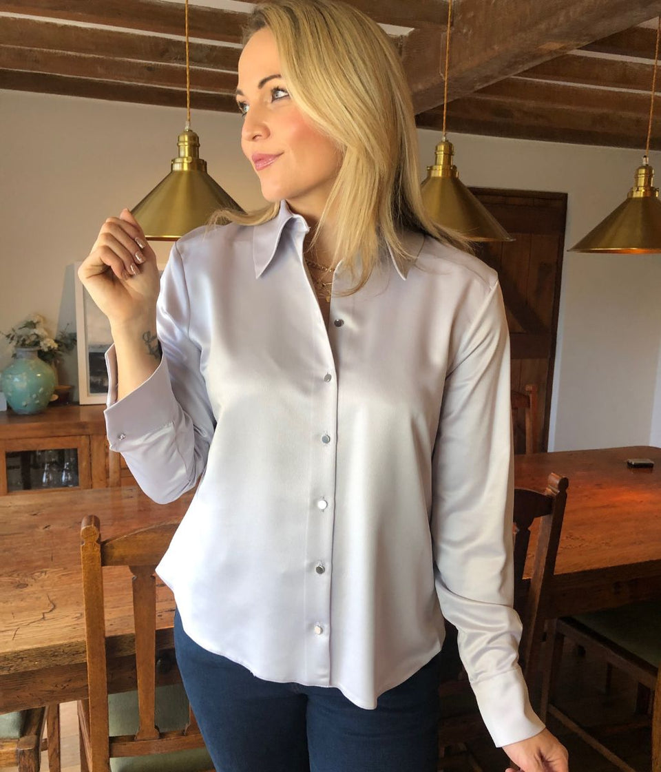 Silvery Lilac Satin Blouse