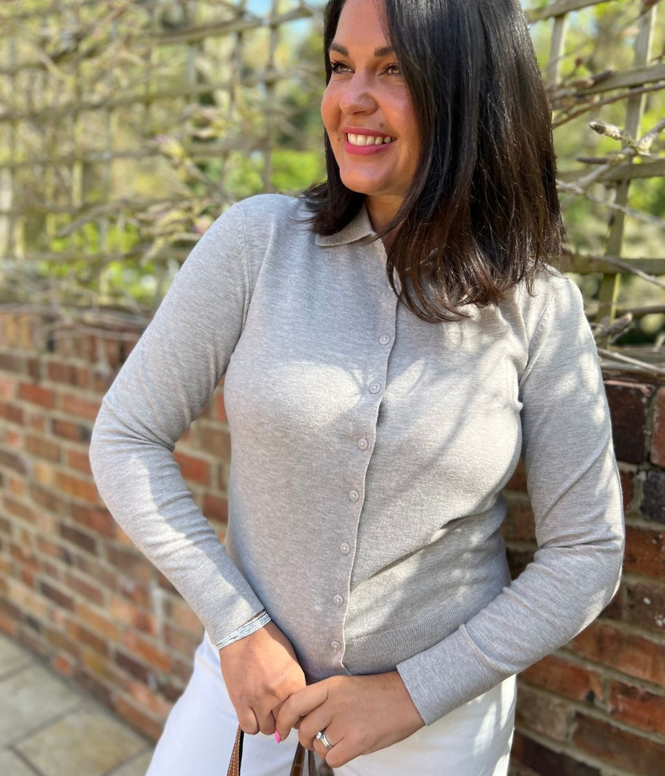 Oatmeal Collared Wool Blend Cardigan