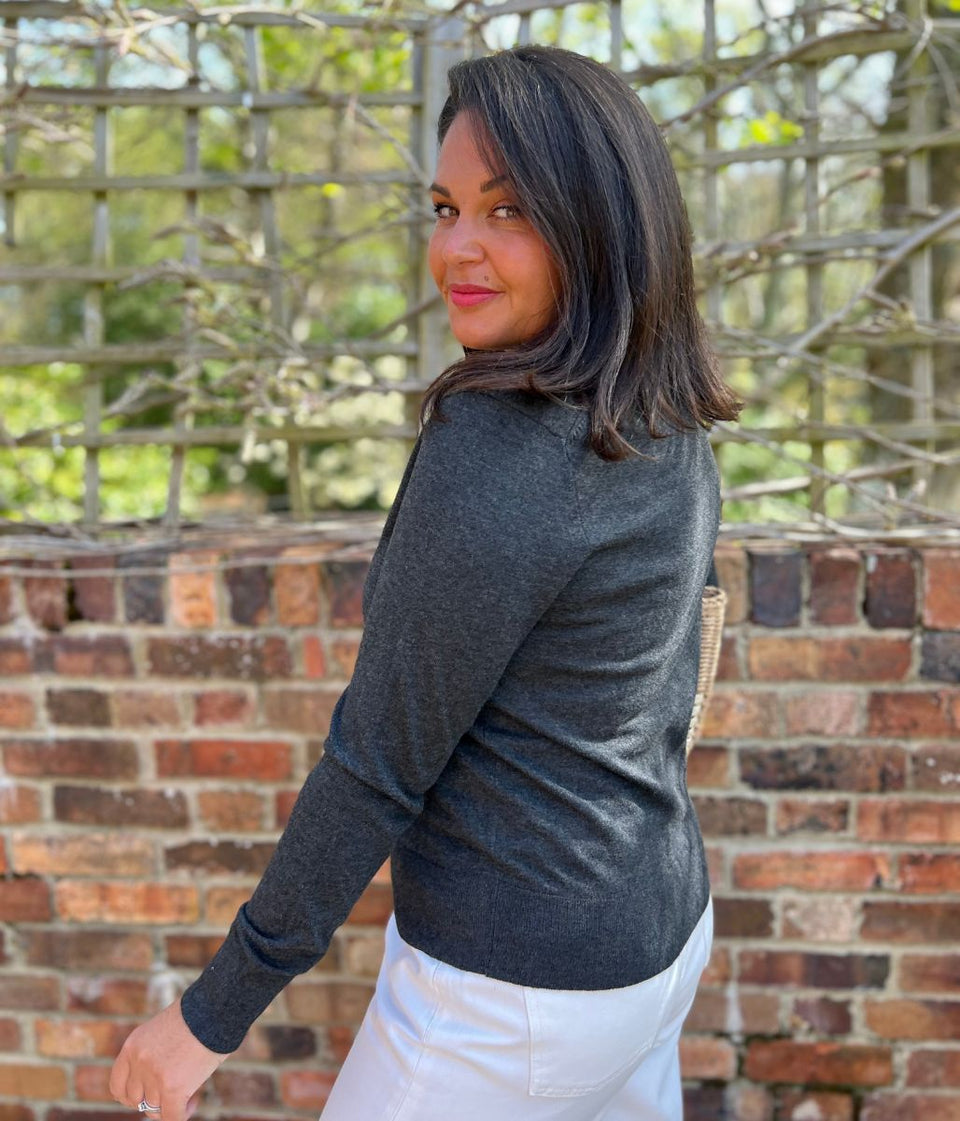 Dark Grey Collared Wool Blend Cardigan