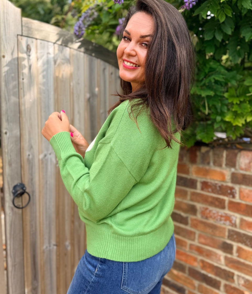 Green Crew Neck Heart Jumper