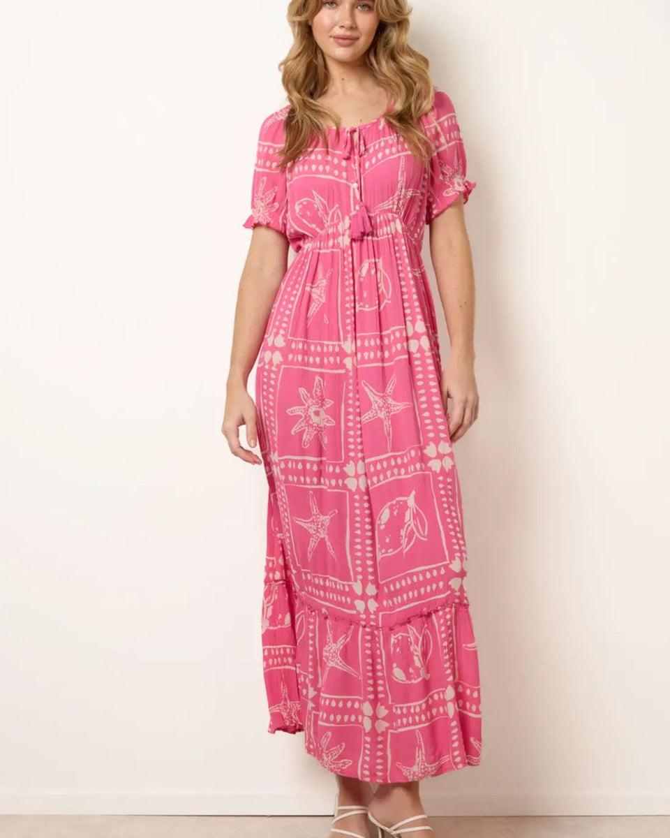 Pink Starfish Print Maxi Dress