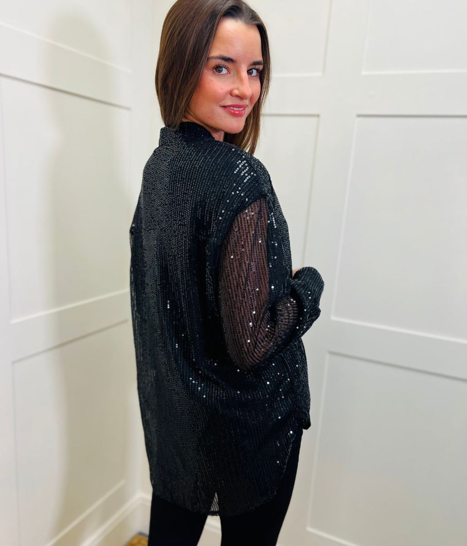 Black Sequined Sparkle Shirt